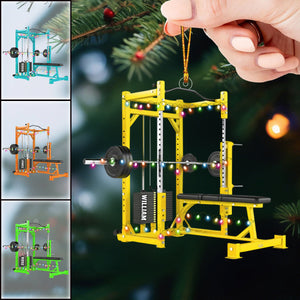 Personalized Bench Barbell & Dumbbell Christmas Ornament, Gym Training Weightlifting Fitness