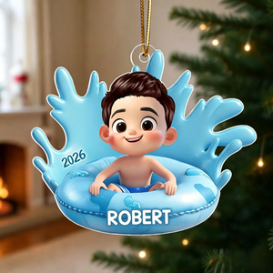 Custom Acrylic "Pool Float Kid" Ornament โ Cute Keepsake Gift For Kids & Family