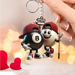 Custom Name Billiard Couple Keychain, Billiard Lover Gift