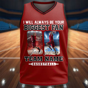 I Will Always Be Your Biggest Fan - Personalized Custom Photo Basketball Jersey Shirt For Basketball Family Game Day