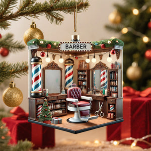 Personalized Custom Name Barber Ornament, Barber Shop Christmas Decoration