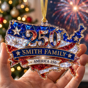Personalized Custom Shape Acrylic Ornament, America 250th Hologram USA Map Ornament