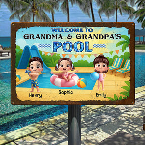 Welcome to Grandma & Grandpa's Pool Personalized Metal Sign