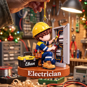 Personalized Electrician Christmas Ornament – Custom Name Acrylic Keepsake | Gift For Electricians & Apprentices