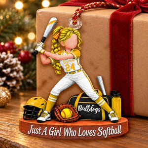 Personalized Softball Girl Christmas Ornament – Custom Player Name Keepsake Gift For Softball Players & Fans