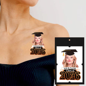 Class Of 2026, Custom Photo And Name Temporary Tattoo,Personalized Fake Tattoo, Graduation Gift