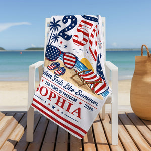 Personalized "Freedom Feels Like Summer" Beach Towel – Family Gift