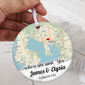 Personalized Couple Location Map Engagement Ornament - Custom Map & Photo Gift