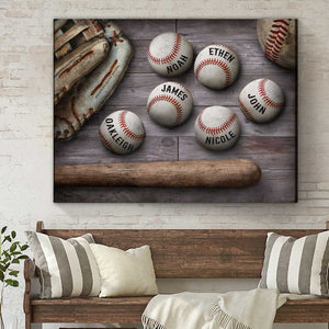 Personalized Baseball Father’s Day, Custom Daddy’s Team Baseball Canvas Print, Baseball Gifts For Dad