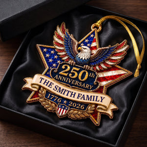 "American Pride Lives On" β 250th Anniversary Eagle Acrylic Ornament | Personalized Family Name Holiday Gift