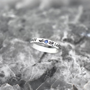Personalized Memorial Birthstone Ring with Engraved Name & Date