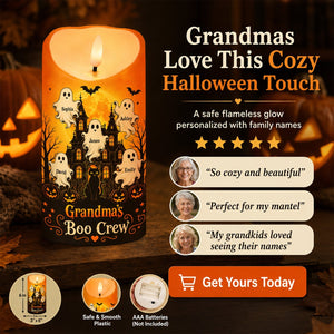 "Grandma's Little Boo Crew" Haunted House β Personalized LED Candle | Halloween Decor For Grandma