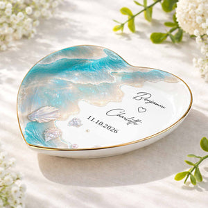 Personalized Ceramic Jewelry Dish β "Our Love Is Like The Ocean Waves" Design | A Romantic Keepsake Gift For Couples
