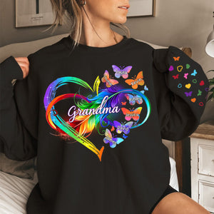 Grandma Mom Infinity Heart Butterflies Personalized Sleeve Printed Sweatshirt