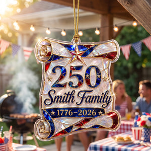 Personalized 1776β2026 Hologram Scroll Acrylic Ornament β America 250th Family Keepsake Gift