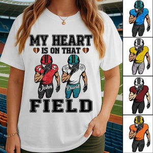 My Heart Is On That Field Personalized Pure cotton T-Shirt Gift For Family Member Football Game Days Shirt