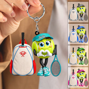 Cute Personalized Tennis Ball Mascot With Tennis Backpack Design Keychain