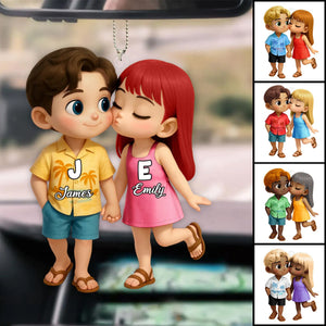 Cute Cartoon Couple Summer Vibe Personalized Acrylic Car Ornament