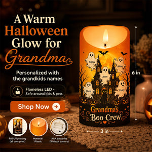 "Grandma's Little Boo Crew" Haunted House β Personalized LED Candle | Halloween Decor For Grandma