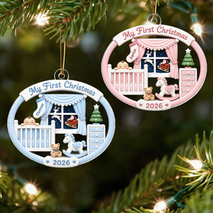 Personalized Baby's 1st Christmas 2026 Ornament β Light Pink & Blue Design | Newborn Keepsake For New Parents