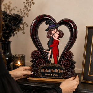 "From Our First Kiss To Our Last Breath" β Halloween Couple Wooden Plaque | Personalized Keepsake For Him & Her