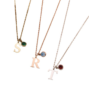 Personalized Initial Necklace with Birthstone