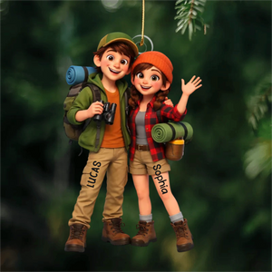 Unique Gift For Couples – Personalized Camping Couple Acrylic Hanging Ornament With Cute Cartoon Hikers Design
