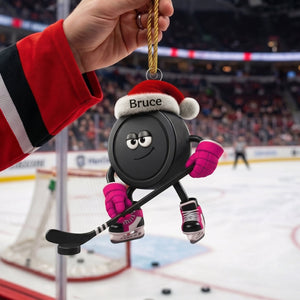 Personalized Santa Hat Hockey Puck Hanging Ornament β Custom Christmas Ice Hockey Acrylic Gift For Fans