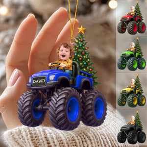 Custom Photo Kid On Car - Personalized Christmas Ornament