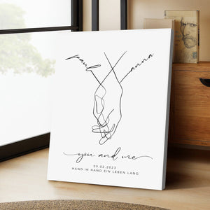 Personalized with name date canvas,hand in hand bride and groom,Wedding gift