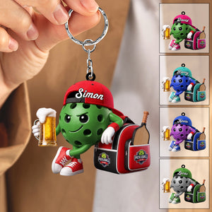 Beer Pickleball Keychain - Personalized Cute Pickleball Ball Mascot Keychain