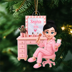 Personalized "Pink Girl Makeup" Acrylic Ornament β Christmas Gift For Daughters & Granddaughters