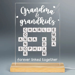 Grandma Grandpa & Grandkids Forever Linked Together Crossword Puzzle Personalized Acrylic Plaque With LED Night Light