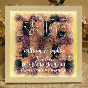 Long Distance Relationship For Couples - Personalized Flower Shadow Box With LED Light
