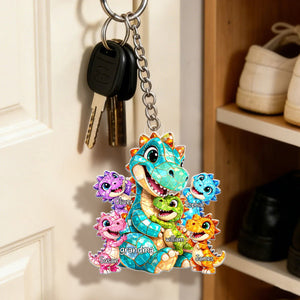 Dinosaur Grandma Grandkids - Personalized Acrylic Keychain Gift for Grandma, Mom