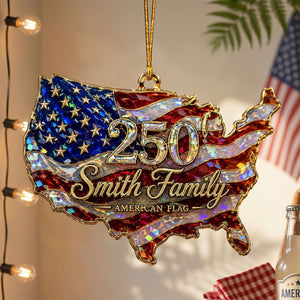 Personalized USA 250 Shape Acrylic Ornament, American Flag Hologram Ornament