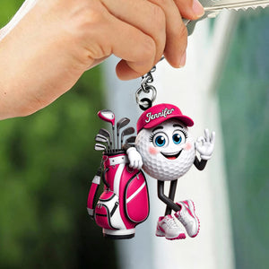 OK Gesture Male & Female Golf Ball Keychain - Personalized Cute Golf Mascot Keychain