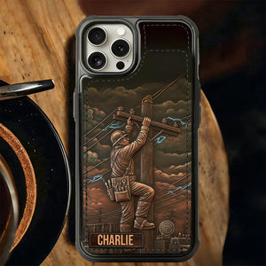 Strongest Lineman - Custom Name Personalized Flip Wallet Phone Case, Gift For Lineman