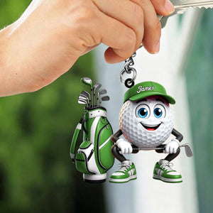 Squatting Personalized Cute Golf Ball Mascot Keychain Gift For Golf Lovers