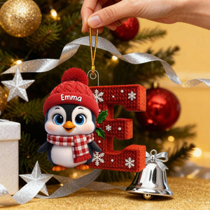 Penguin Kids Christmas - Initials Personalized Ornament