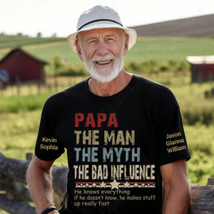 Personalized Dad Papa Grandpa Shirt, Custom Papa Legend Influence T-Shirt, Custom Birthday Fathers Day Gift