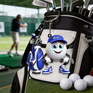 Squatting Personalized Cute Golf Ball Mascot Keychain Gift For Golf Lovers