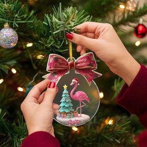Merry Christmas - Flamingo Personalized Christmas Ornament