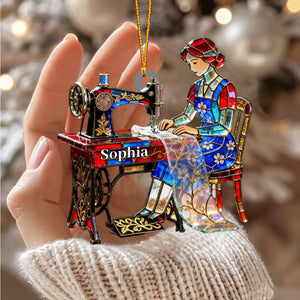 Stained Glass Effect Custom Tailor Acrylic Christmas Ornament, Seamstress Gift