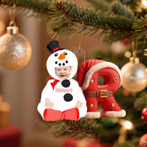 Custom Kid Face Photo - Initials Personalized Christmas Ornament