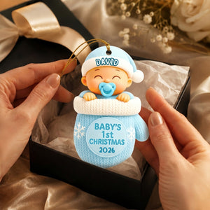 Baby In Glove β Baby's 1st Christmas Personalized Ornament