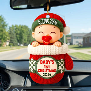 Baby In Glove β Baby's 1st Christmas Personalized Ornament