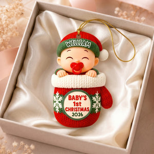 Baby In Glove β Baby's 1st Christmas Personalized Ornament