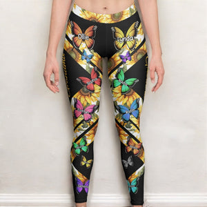 Custom Kid Names Butterfly Style - Personalized Leggings For Grandma