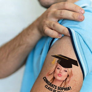 Congratulations Class Of 2026, Custom Temporary Tattoo With Personalized Photo, Text Name And Hashtag, Fake Tattoo, Graduation Gift